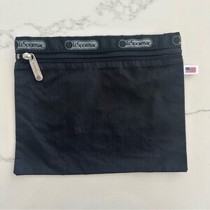 LeSportsac Zip Logo Cosmetic Pouch Makeup Bag in Black Small